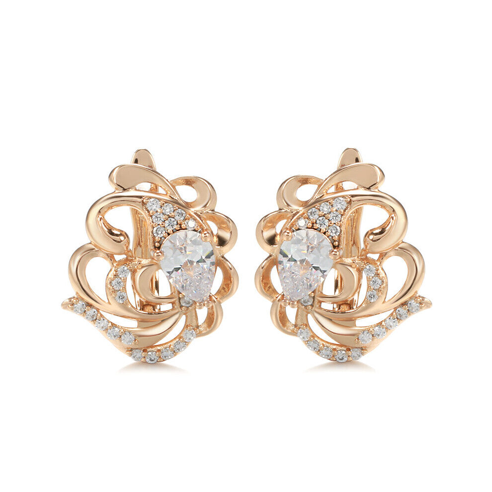 Style Hollow Flower Zircon Earrings 585 Rose Glossy Women Earrings Zircon Piercing Hoops Wedding Golden Jewelry