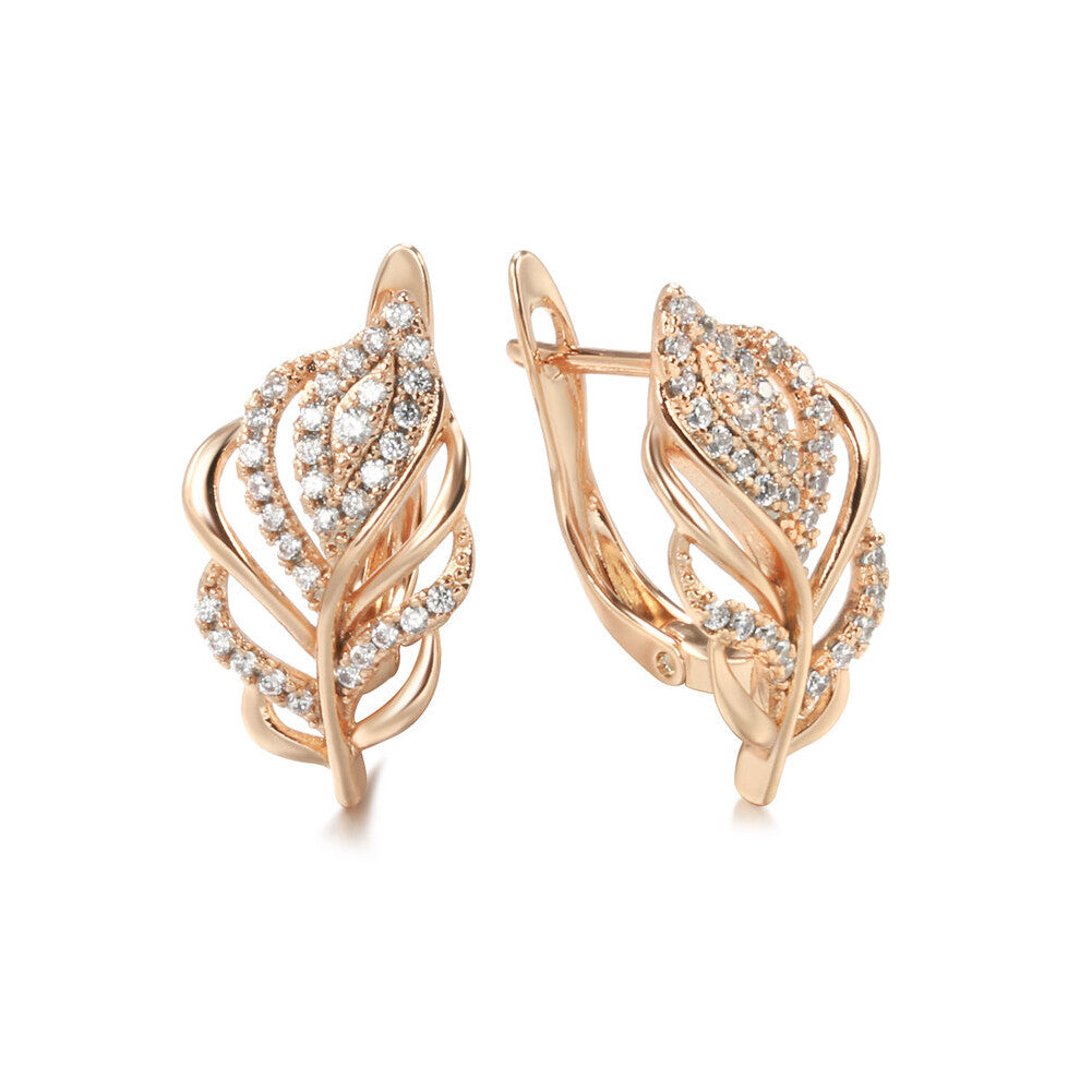 Zircon Golden Earrings for Women Hollow Plump Zircon Personality 585 Earrings Party Hoops Wedding Jewelry