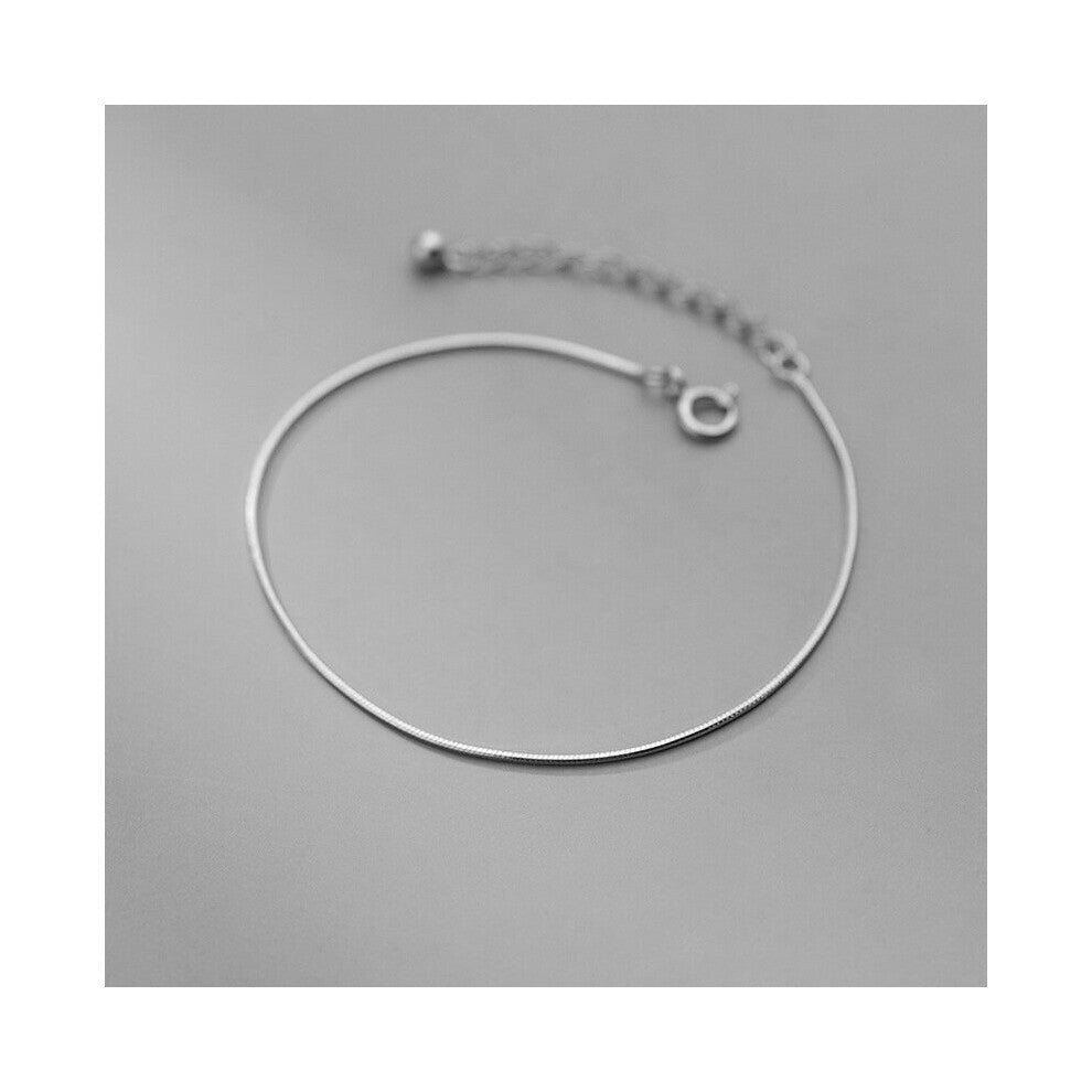 925 Sterling Silver Minimalist Glossy Snake Bone Chain Charm Bracelet for Women Party Wedding Bangle Jewelry Gift