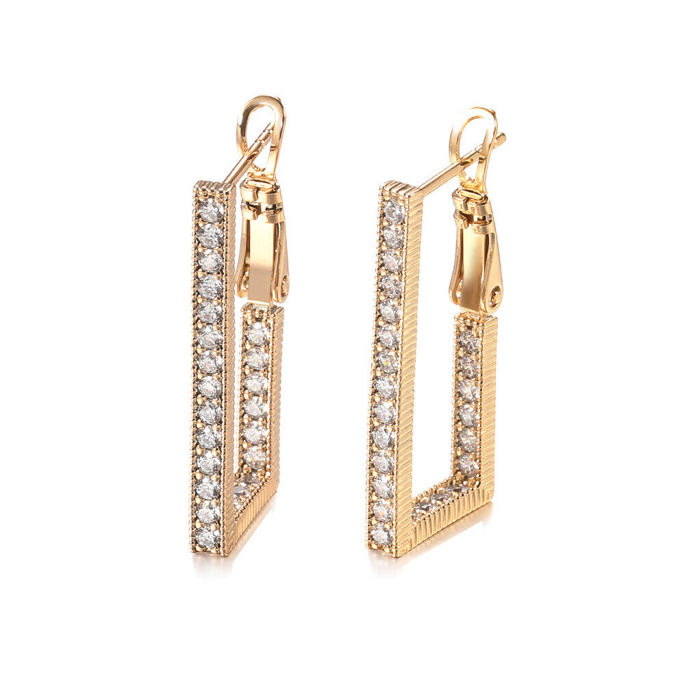 585 Rose Natural Zircon Earrings Hyperbole Hollow Long Drop Earrings Women Piercing Hoops Wedding Fine Jewelry