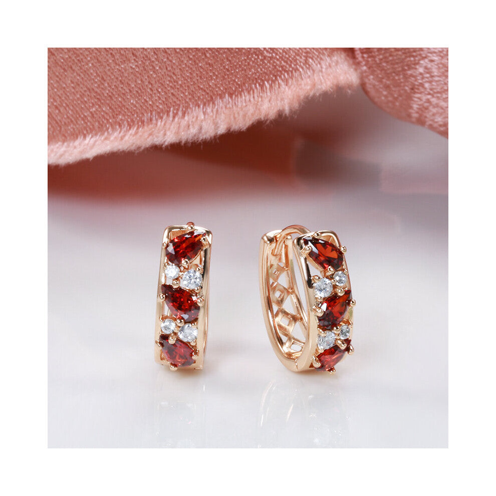 585 Drop Zircon Hoop Earrings for Women Hollow Prong Setting Red Zircons CZ Piercing Hoops Climber Wedding Jewelry