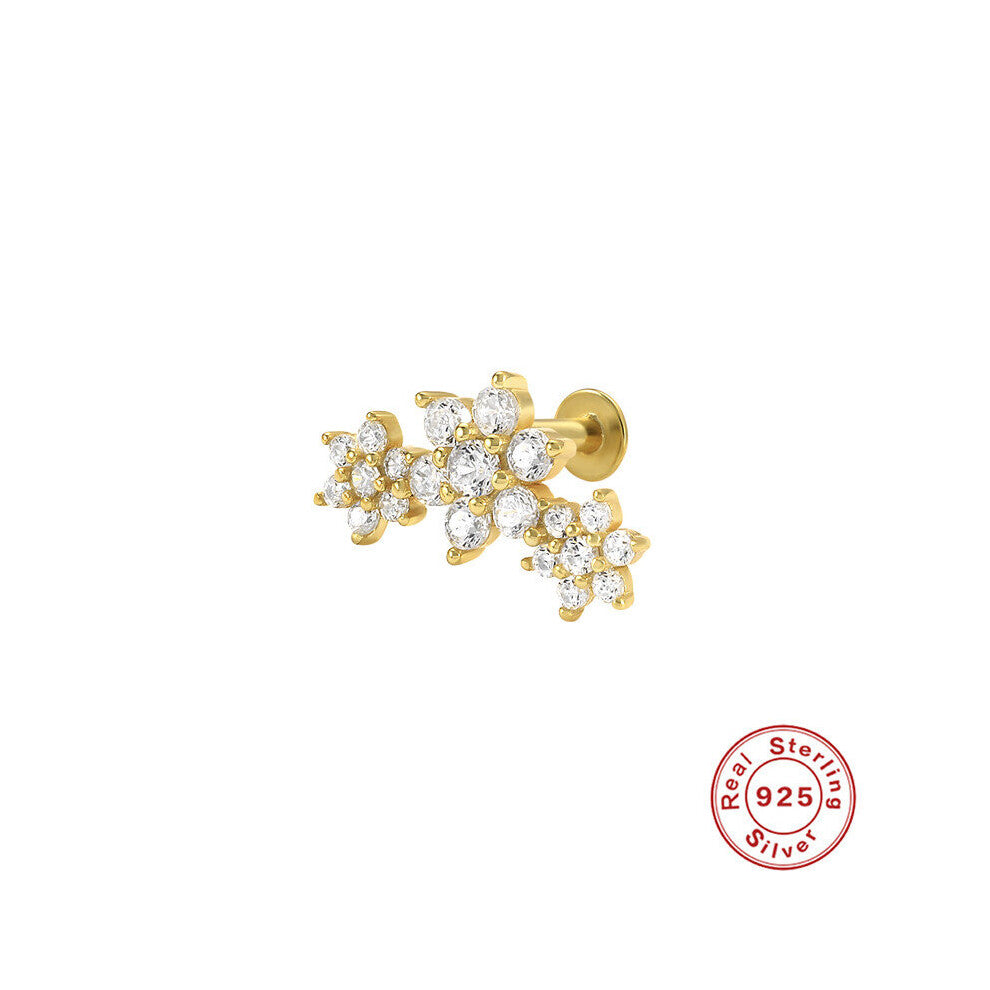 1Piece Flat Studs Lip Rings Stud Earrings for Women Jewelry Ear Cuffs 925 Sterling Silver Piercing Earrings