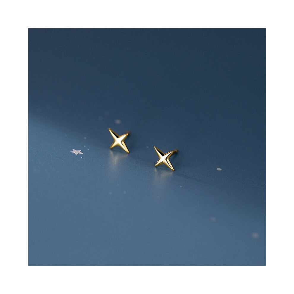 Four Pointed Star Stud Earrings 925 Sterling Silver 925 Small Silver Earrings For Women Silver Pierced Girls Glossy