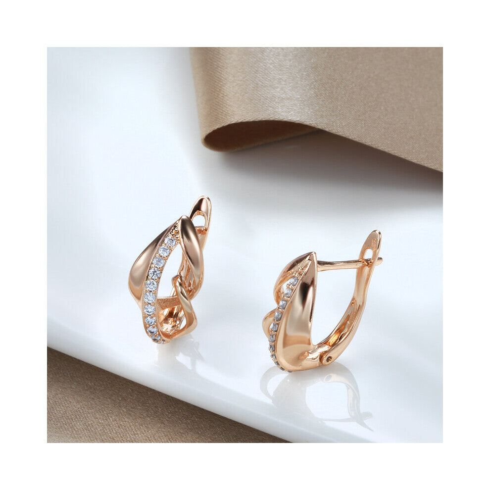 Vintage 585 Rose Zircon Earrings Hollow & Glossy Cilp Earrings Party Hoops Wedding Bling Fine Jewelry