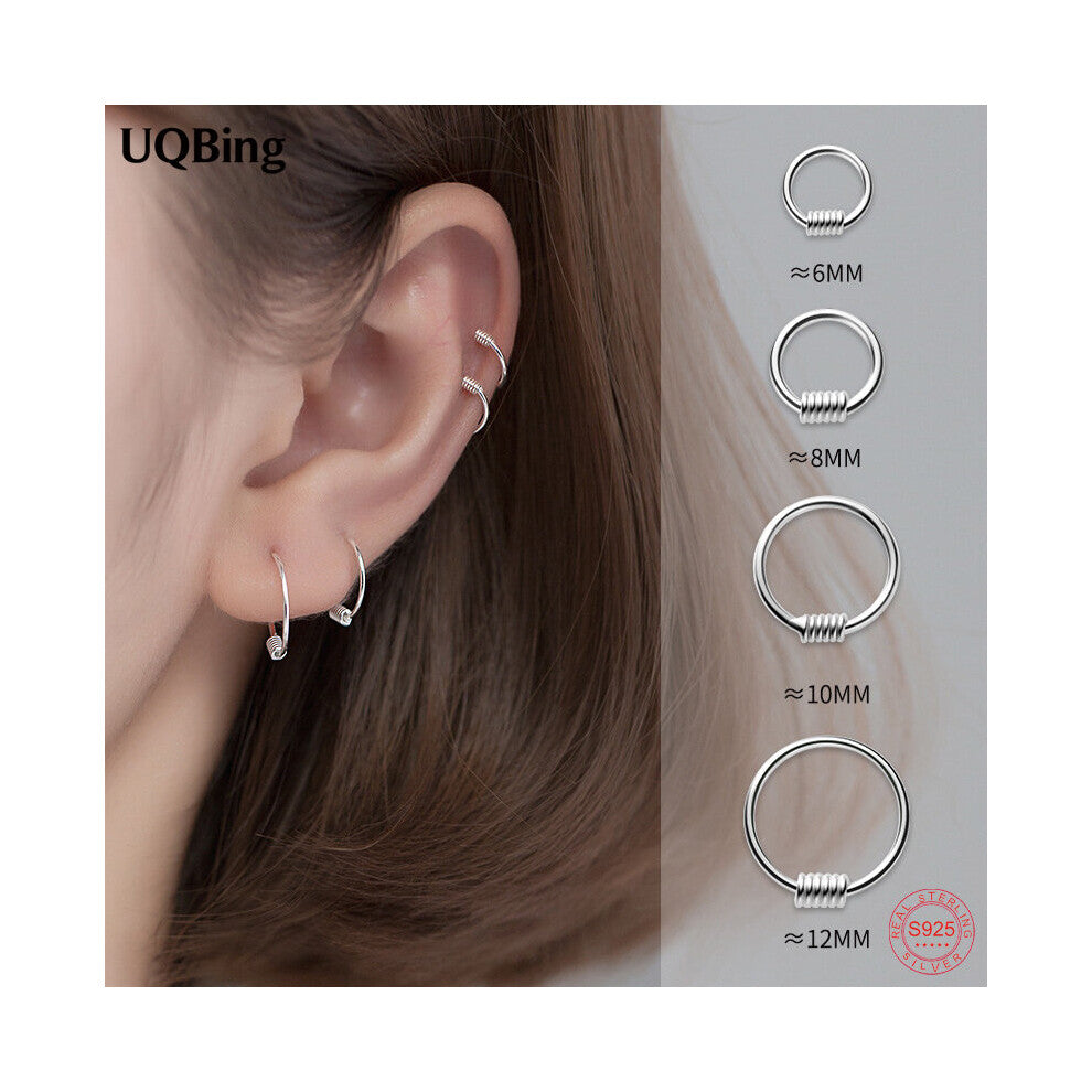 1 Pair 925 Sterling Silver Sweet Glossy Small Round Spring Ear Bone Hoop Earrings For Girls