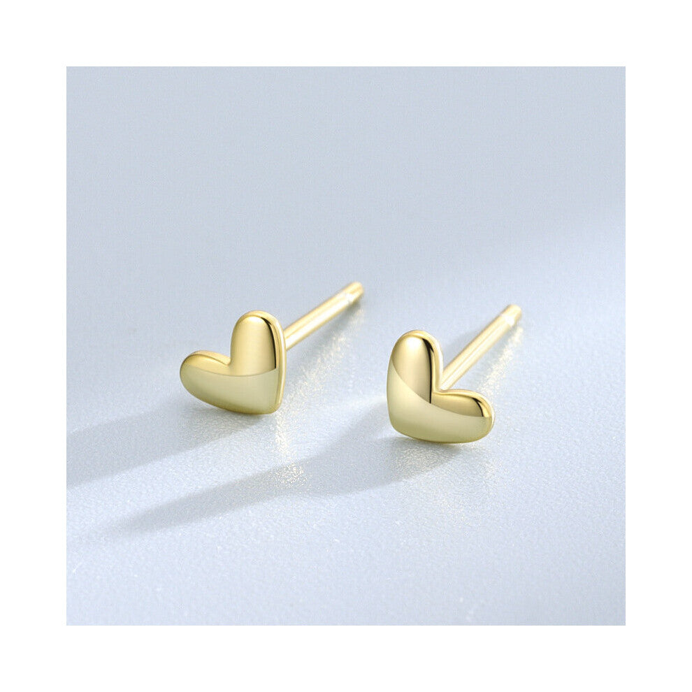 925 Sterling Silver Glossy Heart Stud Earrings Women Classic Engagement Jewelry