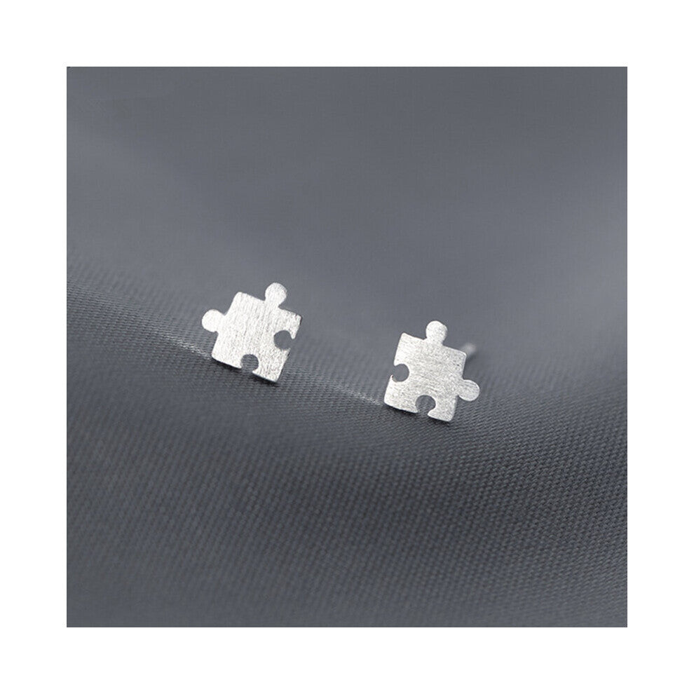 Pure 925 Sterling Silver Wire Drawing Game Puzzle Shaped Earrings Geometric Small Ear Jewelry Women Girl Gift