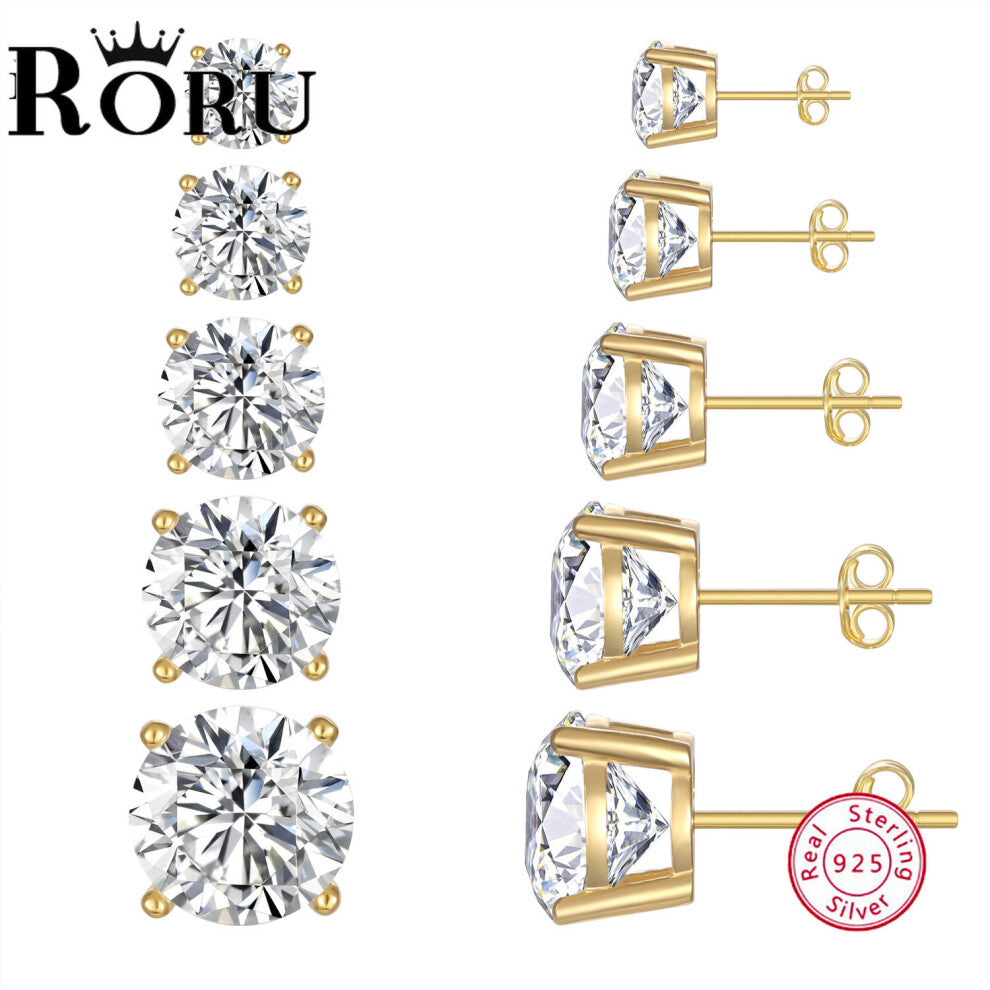 925 Sterling Silver Stud Earrings Single Grain Four Prongs Round Zircon Earrings Fine Jewelry Minimalist Gift