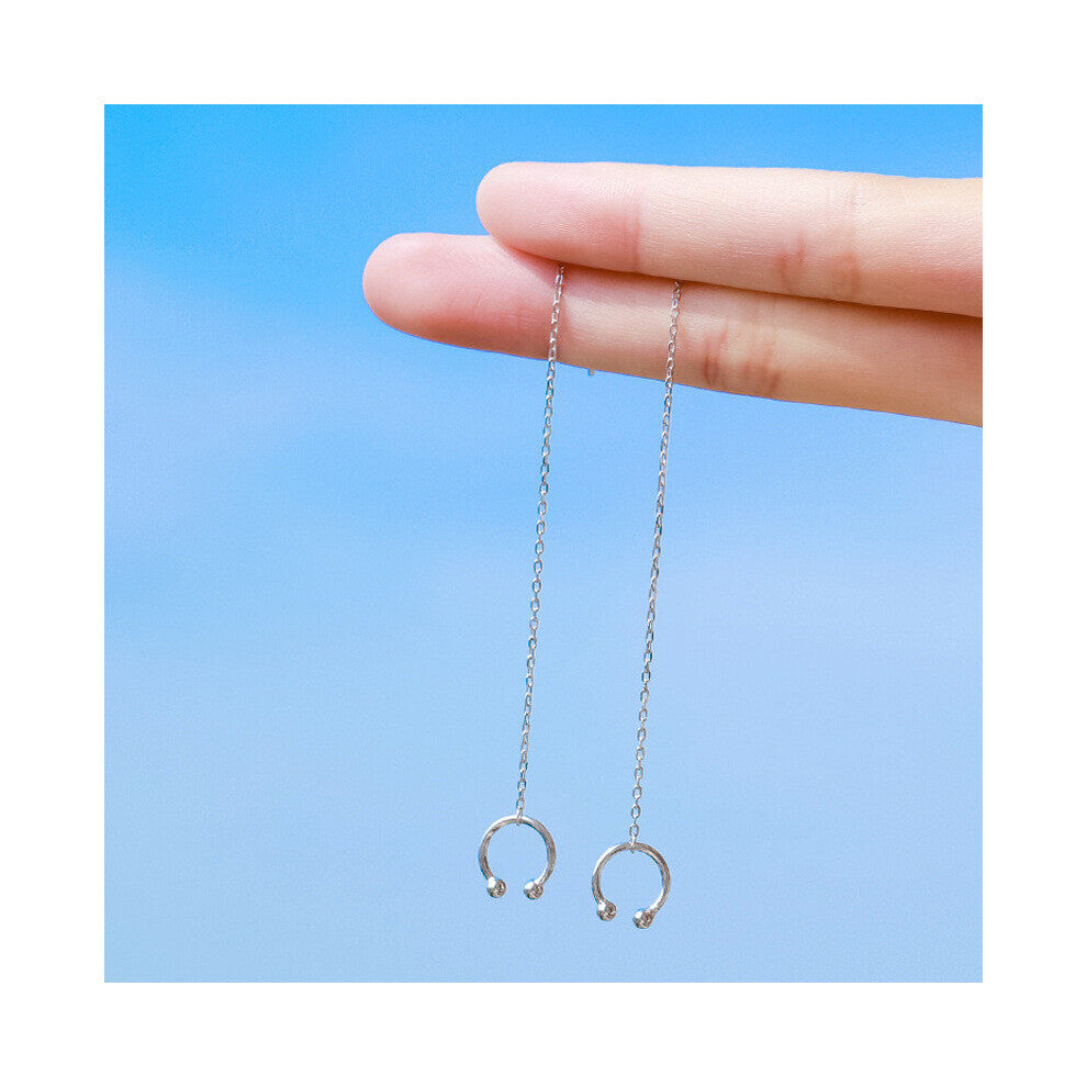 925 Sterling Silver Clip Earrings For Women Retro Hip-hop Round Long Ear Line No Pierced Earcuff Jewelry