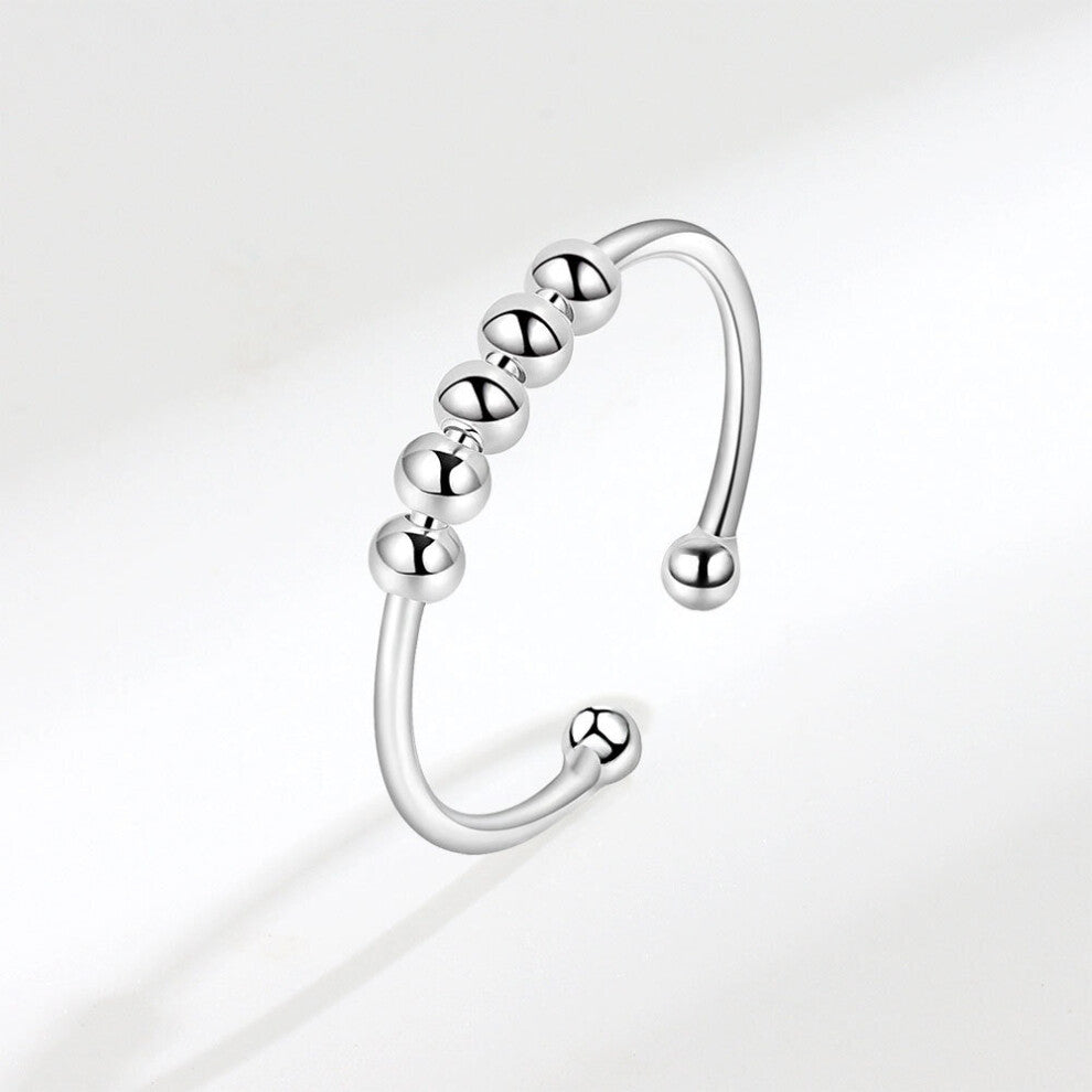 F.I.N.S 925 Sterling Silver Glossy Fidget Beaded Rings For Women Rotate Freely Anti Stress Anxiety Transfer Beads Open Ring