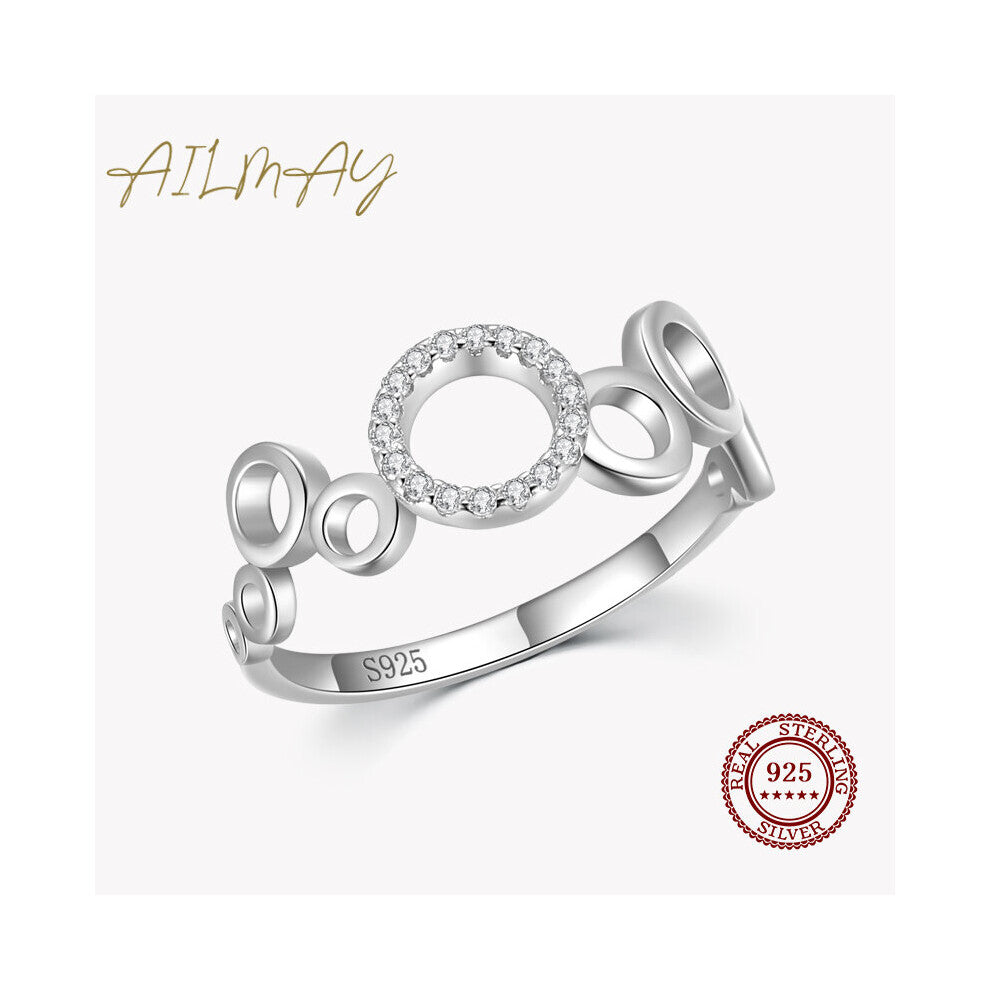 Sparkling Clear Zircon 925 Sterling Silver Round Bubble Rings For Fine Female Jewelry