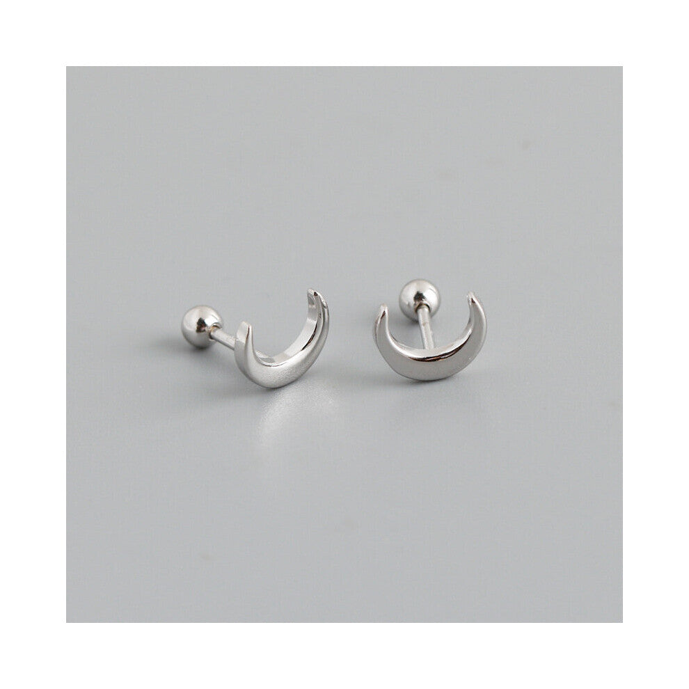 925 Sterling Silver Minimalist Glossy Ear Bones Moon Spiral Beads Small Stud Earrings for Women Jewelry
