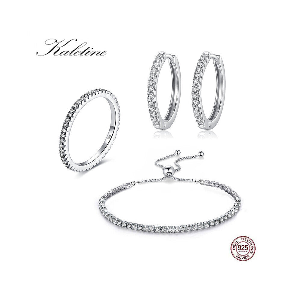 (White-7-925 silver Rhodium Plated) 925 sterling silver Nigerian wedding jewelry set Clear Zircon Rings Earrings Bracelets Gadgets for Women