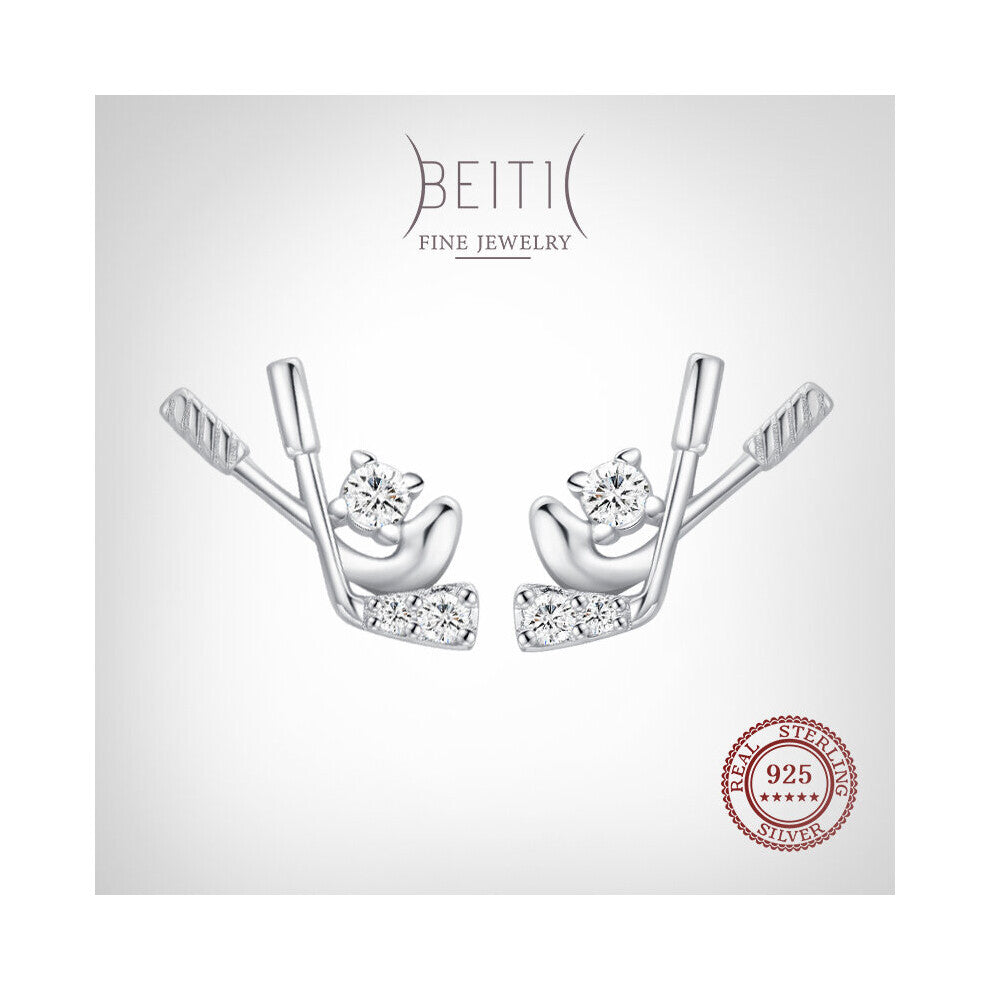 Beitil 925 Sterling Silver Charm Hockey Shape Cubic CZ Stud Earrings For Women Girls Party Accessories Jewelry