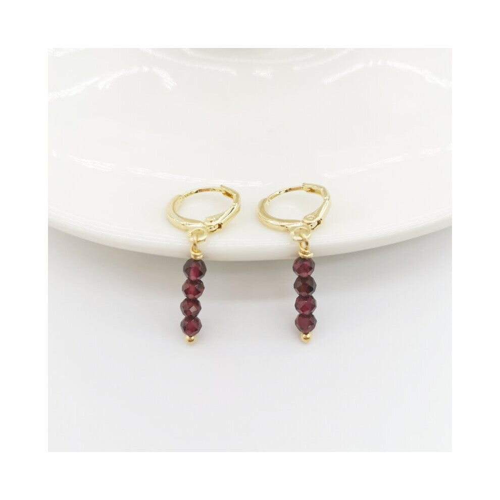 Natural Stones Geniune Faceted Garnet Bar Earrings Gemstones 14K Filled Hoops Dangle Boho Earrings For Women Gift