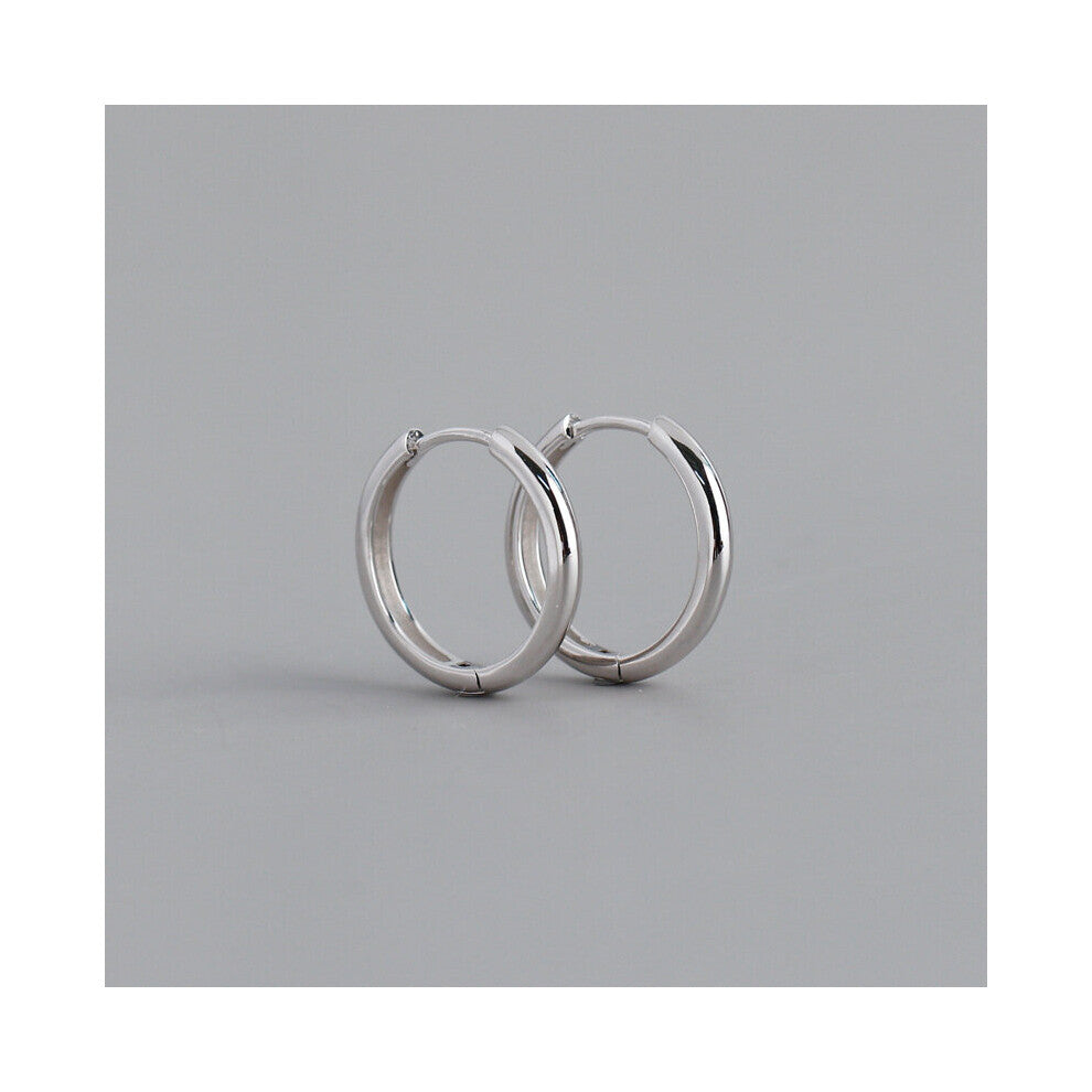 Real 925 Sterling Silver Minimalist Glossy Hoop Ear Buckle Earrings for Men Women European Huggie Pierceing Jewelry