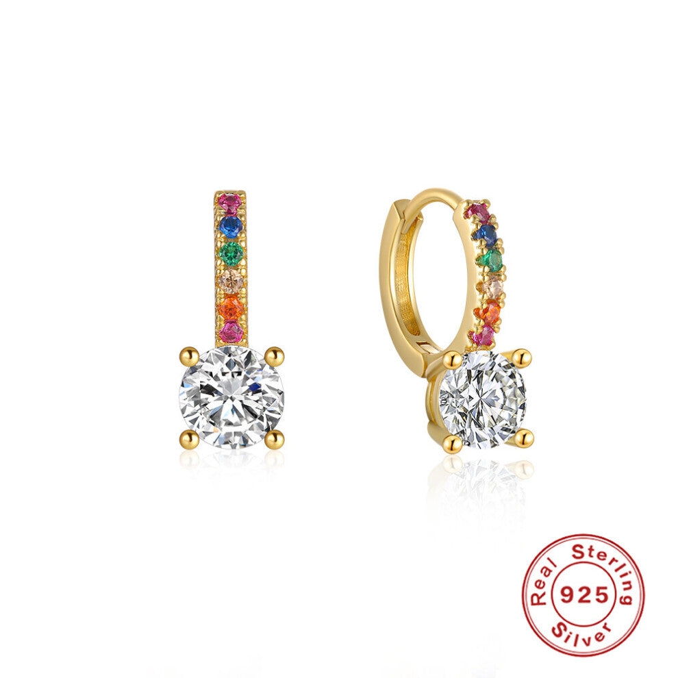 CANENR 925 Sterling Silver Hoop Earrings for Women Colorful Zircon Pendant Earrings High Hoops For Women Jewelry