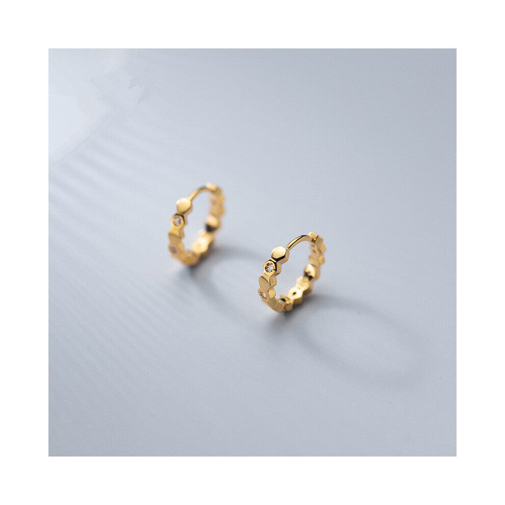 Real 925 Sterling Silver Minimalist Glossy Hexagon Zircon Hoop Earrings For Women Party Gothic Men Ear Buckle Jewelry Gift