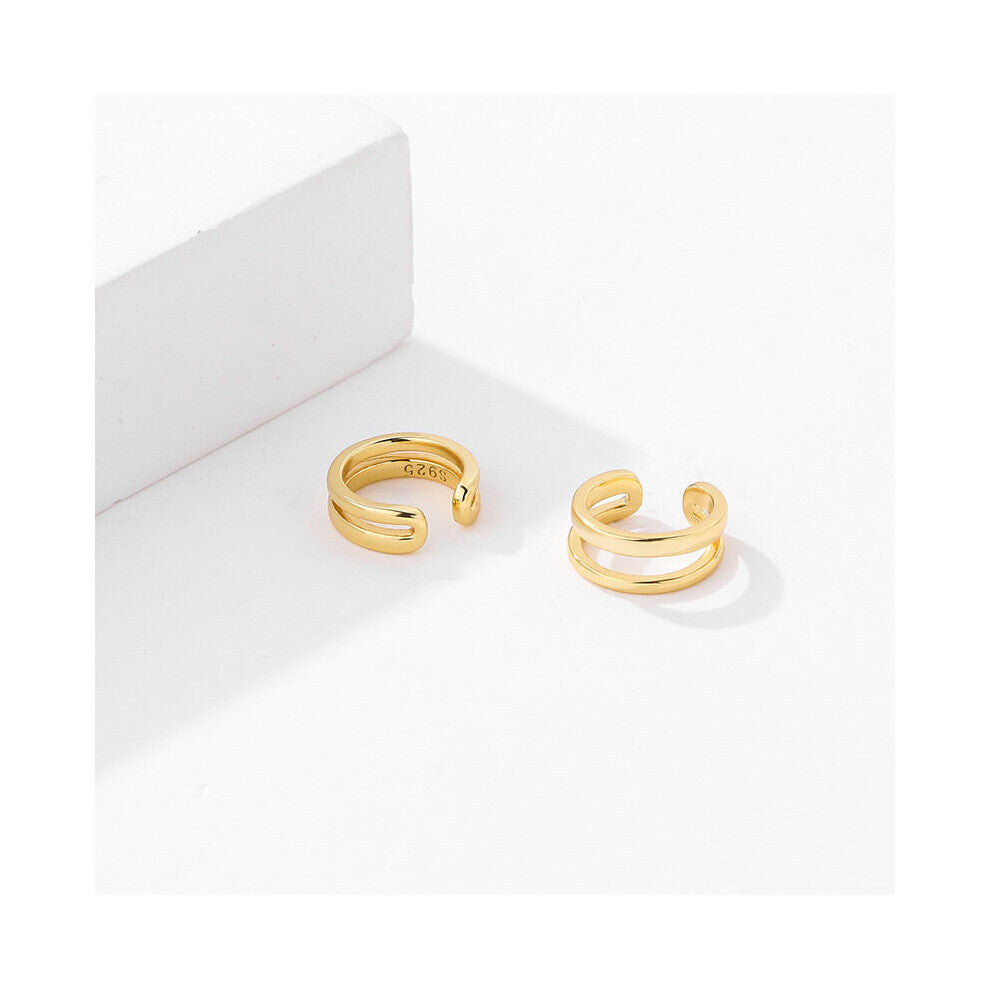 Sterling Silver 925 Double-layer Hollow Clip Earrings For Women Minimalist Earcuffs Accessories Fine Jewelry