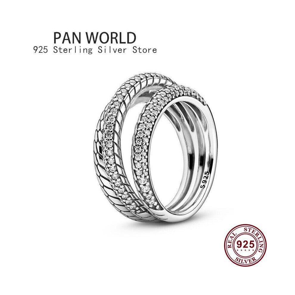 925 Sterling Silver Three Ring Intertwined Ring Snake Texture Snowflake Women's Pan Ring Suitable For Wedding