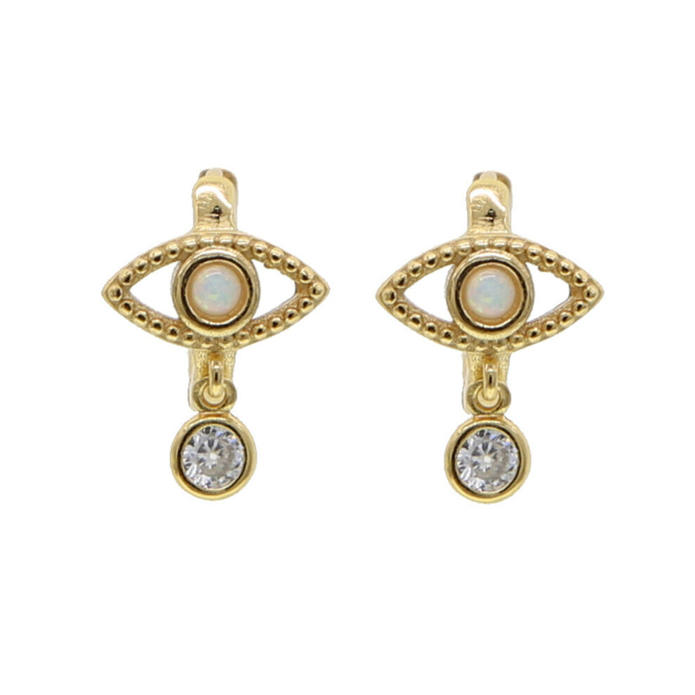 100% 925 sterling silver Mini evil eye hoops fire opal cz stone s925 fine silver lucky small hoop earrings