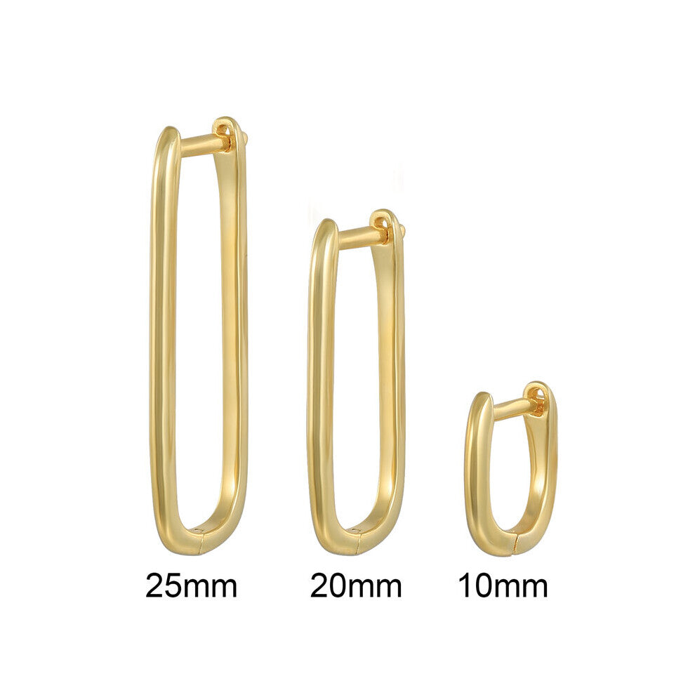 925 Sterling Silver Smooth Rectangle Hoop Earrings For Women Geometric Frame Second Hole Earring Hoops Party Jewelry