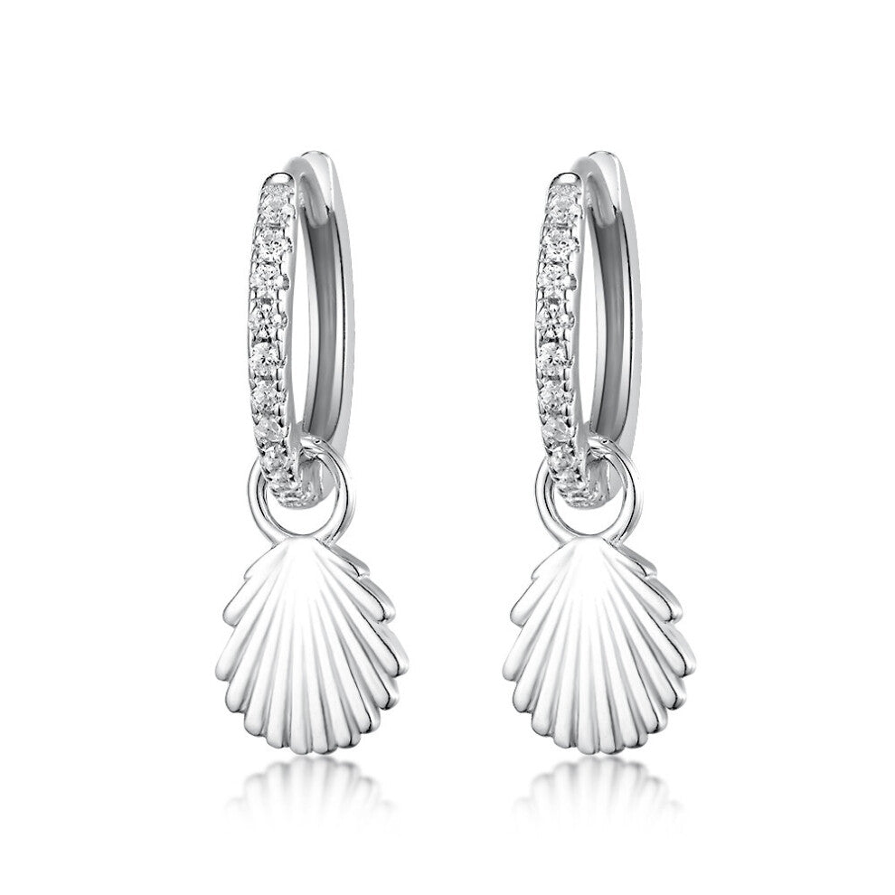 Glossy Shell-shaped Earrings 925 Sterling Silver Hoop Earrings Fine Pendant Ear Jewelry for Women Wedding Party Gift