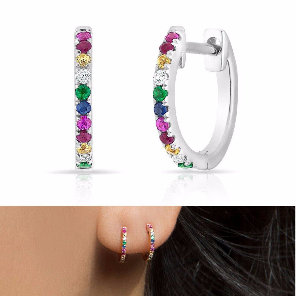 COLORFUL cz circle hoop earring mini small hoops delicate minimal 925 sterling silver jewelry for female women jewelry