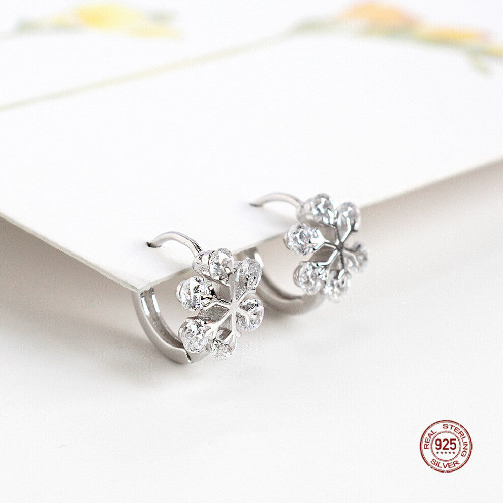 Real 925 Sterling Silver Snowflake Crystal Earrings For Women Sweet Ear Cuffs For Girl Party Jewelry Ear Clip