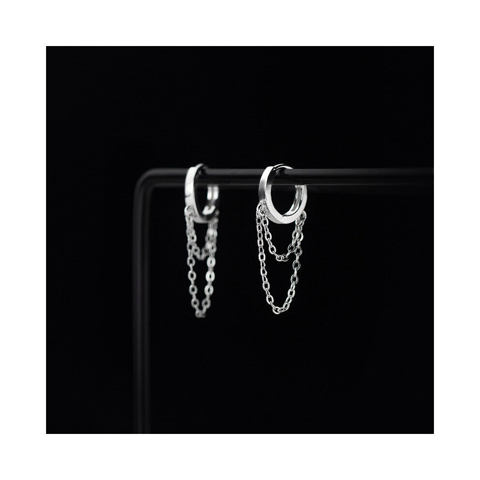 Hoop Earrings for Women 925 Sterling Silver Geometric Double Layer Chain Ear Hoops Earring Minimalist Fine Jewelry