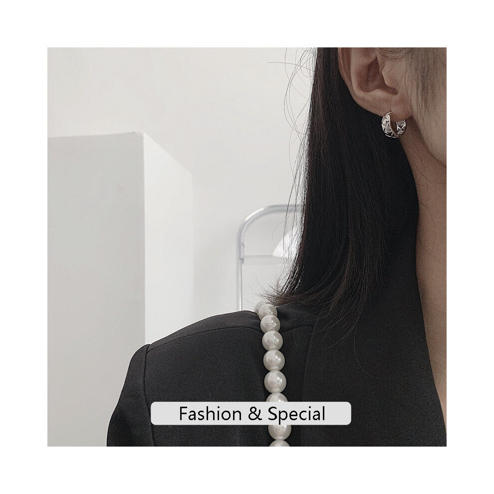 ?ANSS STUDIO?925 Sterling Silver Ins Style Wind Face Diamond Cross Grain Stud Earrings Mini Earrings