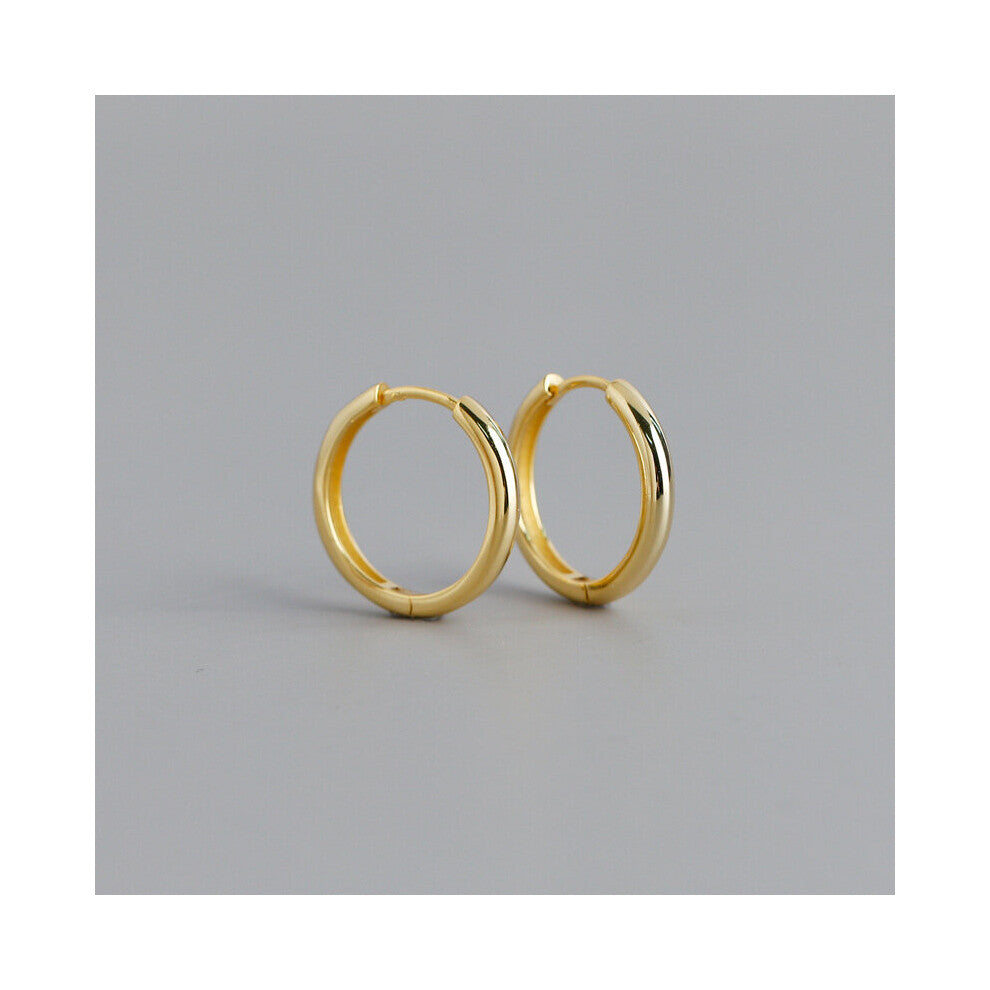 Real 925 Sterling Silver Geometric Golden Glossy Round Hoop Earrings For Women Girl French Hip Hop Rock Men Jewelry Gift