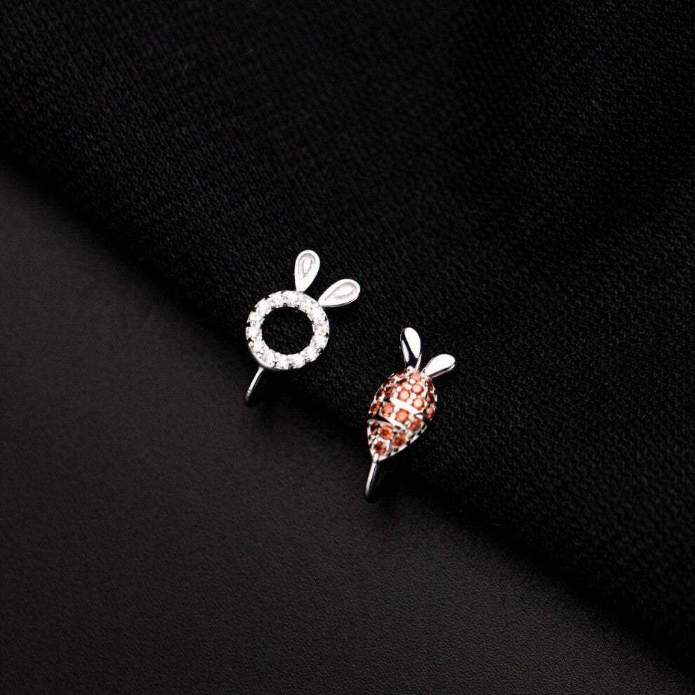 Real 925 Sterling Silver Rabbit and Carrot Non-pierced Ear Cuffs Asymmetric Jewelry for Women Girls