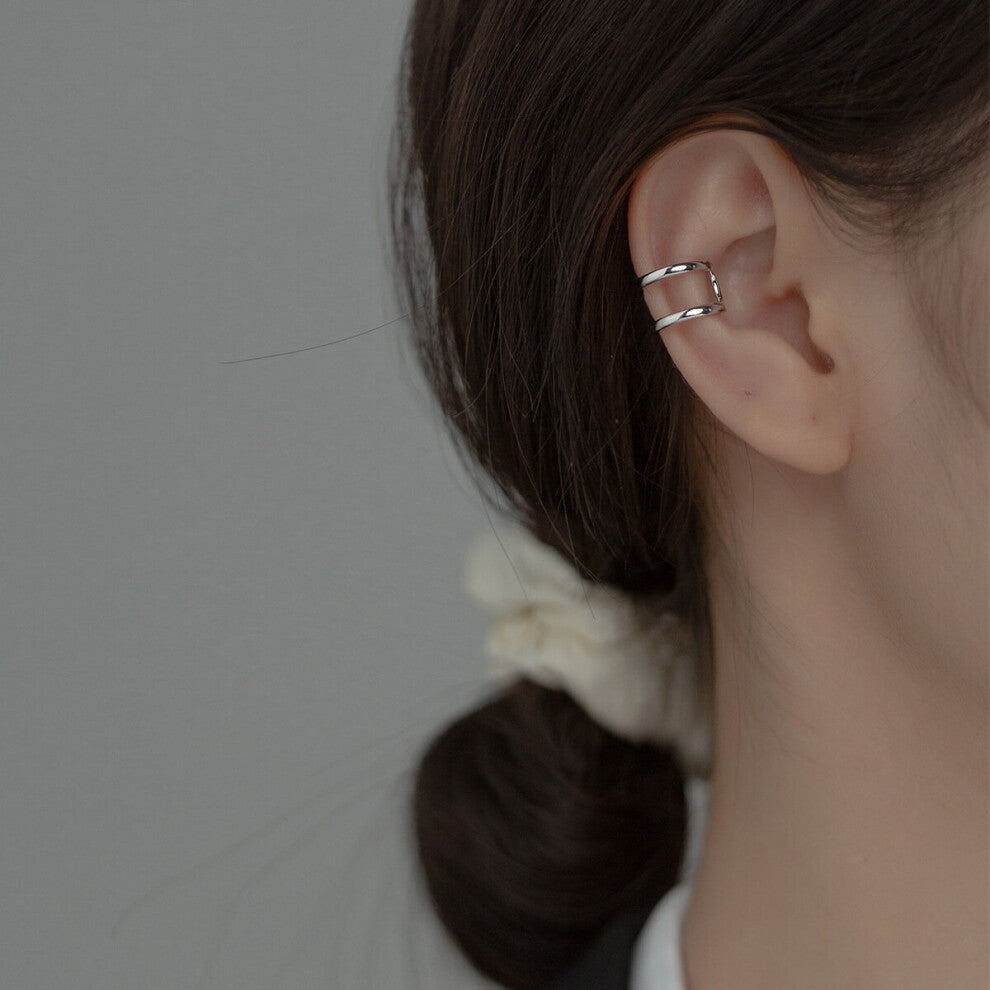 925 Sterling Silver Double Line Ear Cuffs Non-pierced Geometric Shape Cartilage Earrings Fine Jewelry for Women