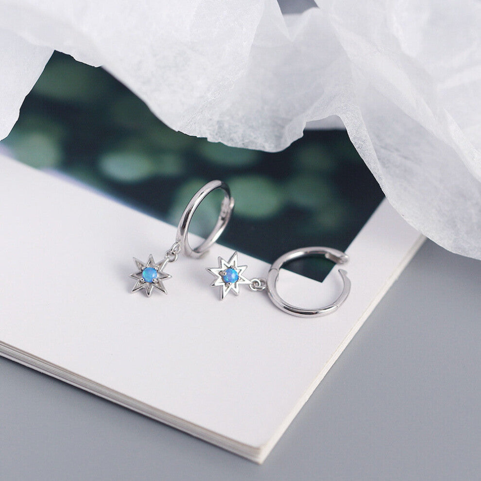 JShine 100% S925 Silver Octagonal Star Earrings Opal Stone Ear Buckle Small Hoops Drop Earrings Earlobe Fine Jewelry