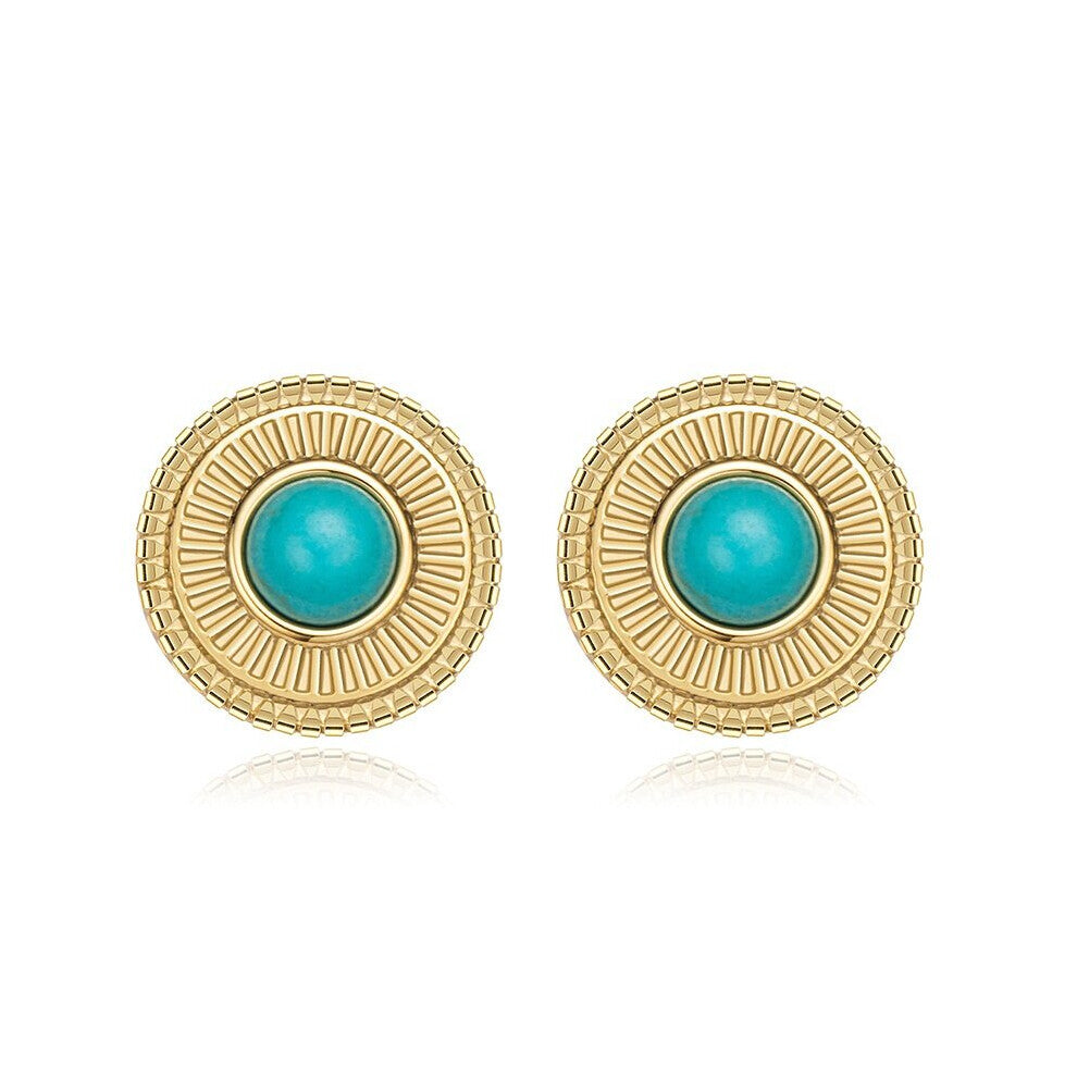 EG8270 Fine Jewelry Woman Party Birthday Wedding Gift Turquoise Titanium Stainless Steel StudEarrings