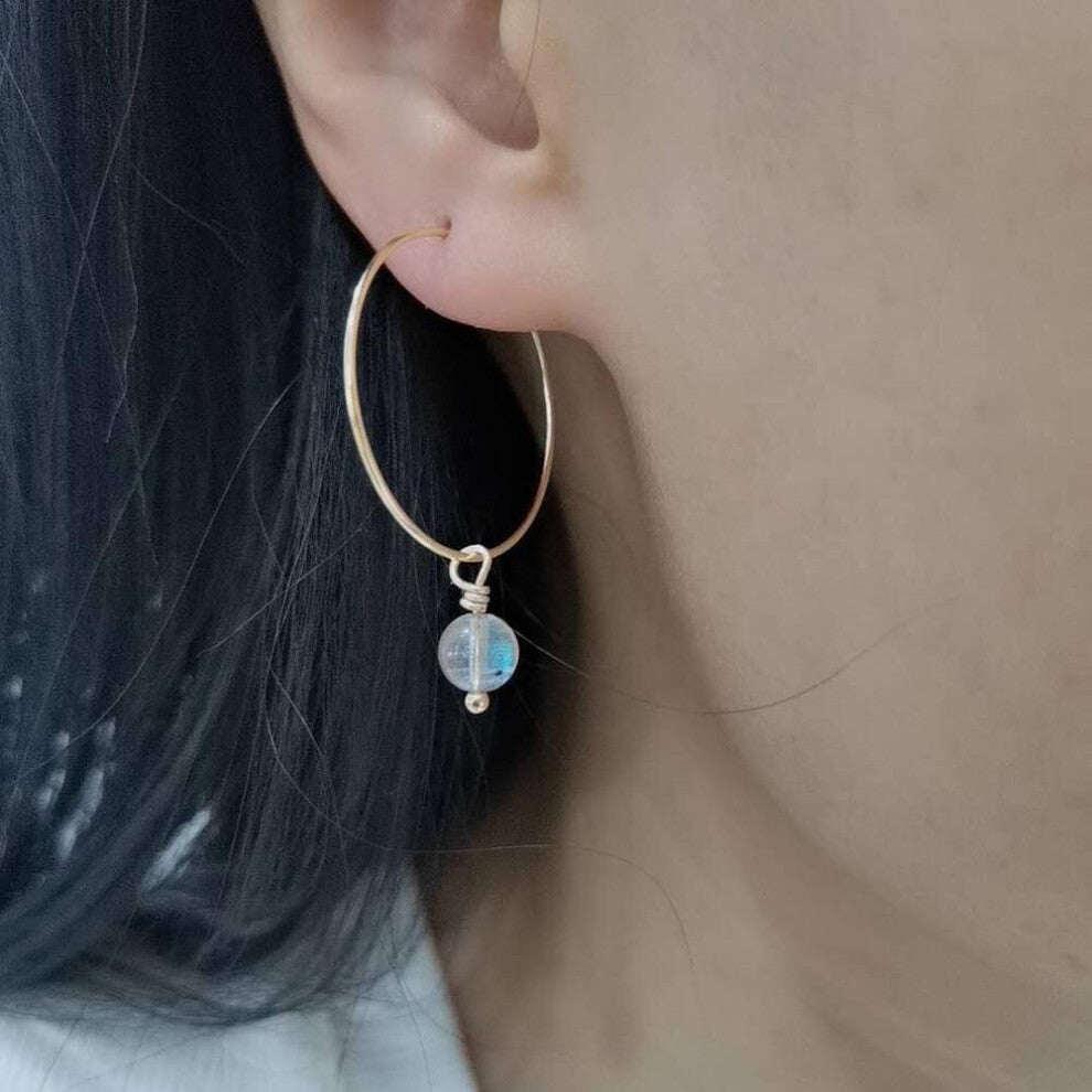 Unique Labradorite Drop Earrings Delicate Dangle Natural Stones 14K Filled Hoops Unusual Jewelry For Women