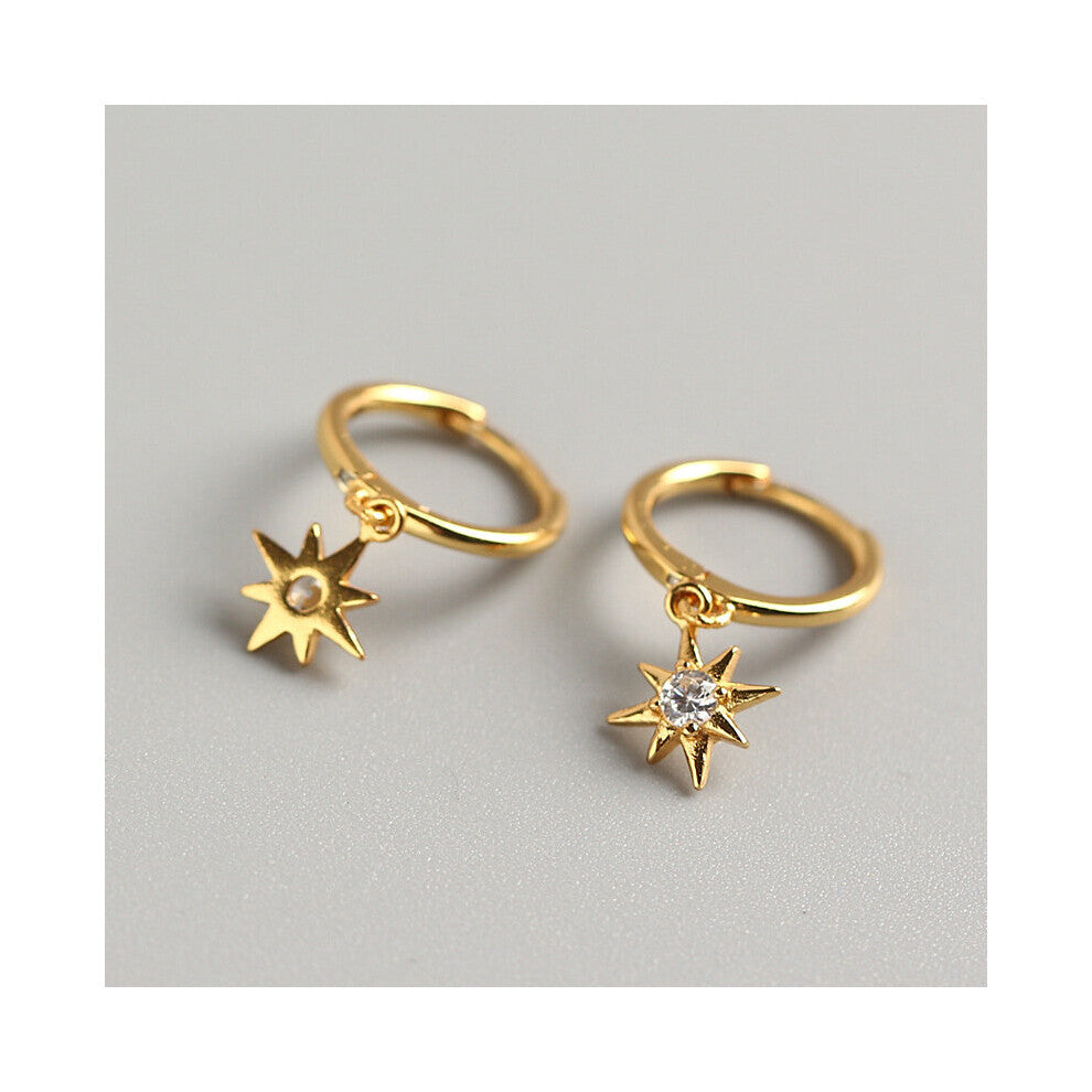 Dainty 925 Sterlling Silver Sparkly Shine Crystals Zircon Stone Star Charms Small Hoops Earrings for Women Fine Jewelry