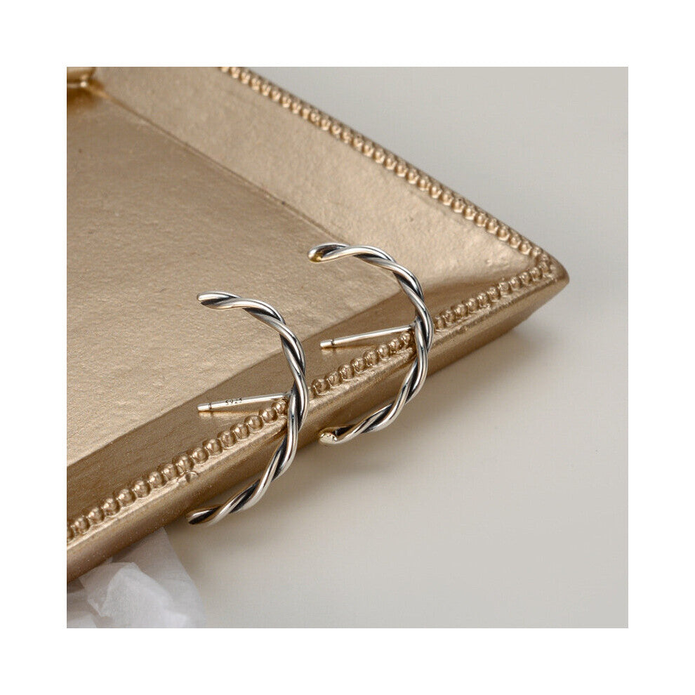 Retro 925 Sterling silver Ear-Bone Twist Roped Twine Piercing Stud earrings Ear Line Cuff Charm C-E1184