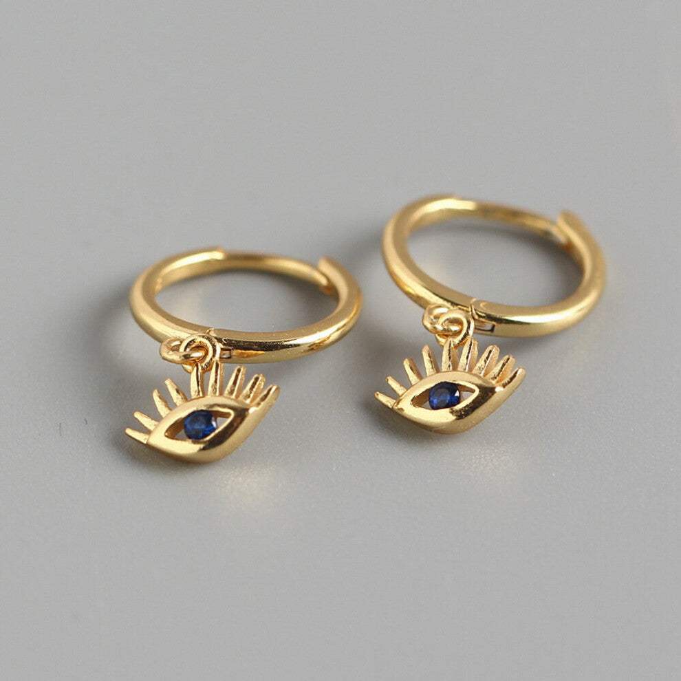 Dainty 925 Sterlling Silver Small Huggie Hoops Earrings for Women Eye Charm Drop Ear Rings Girl Party Gift Daily Jewelry