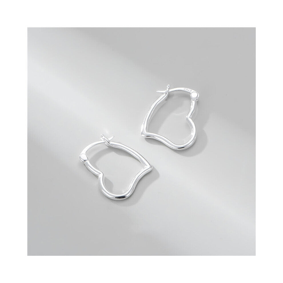 Minimalist Real 925 Sterling Silver Hollow Heart Hoop Earrings For Women Ear Accessories Woman's Earings Hoops Fine Jewelry