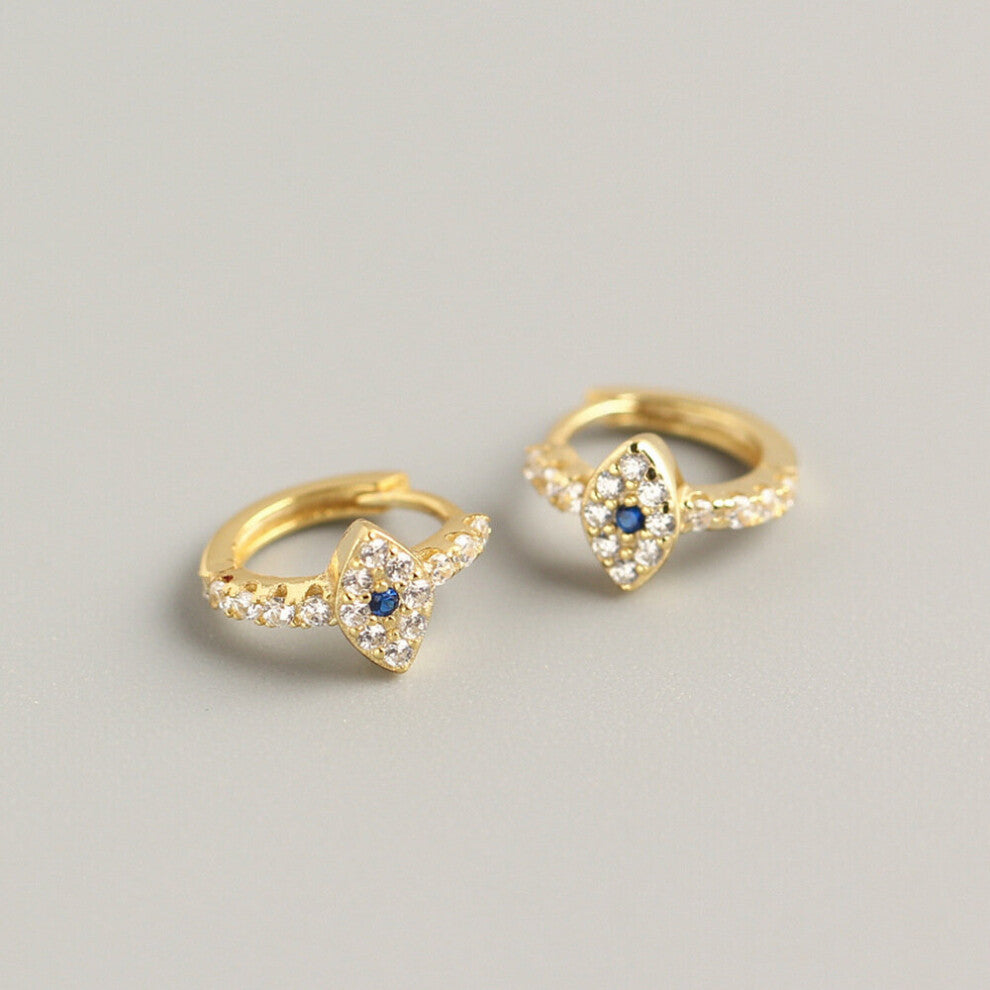 Dainty 925 Sterlling Silver Pave Zircon Stone Evil Eye Small Hoops Earrings for Women Girl Brithday Gift Fine Jewelry