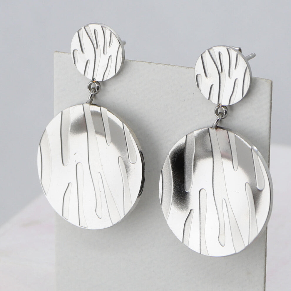 plated concave round earrings-silver for women