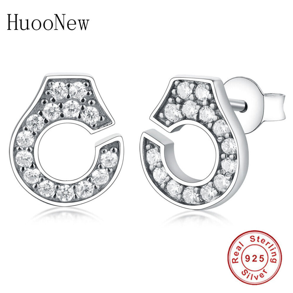925 Sterling Silver Korea Tiny irregular Handcuffs Zirconia Stone Stud Earring For Femme Brinco Oorbellen Pendientes