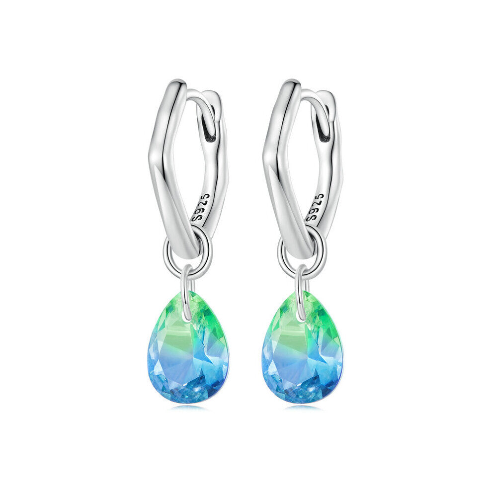 925 Sterling Silver Teardrop Dangle Drop Earrings For Women Water Drop Rainbow Crystal Hoops Pendientes For Women
