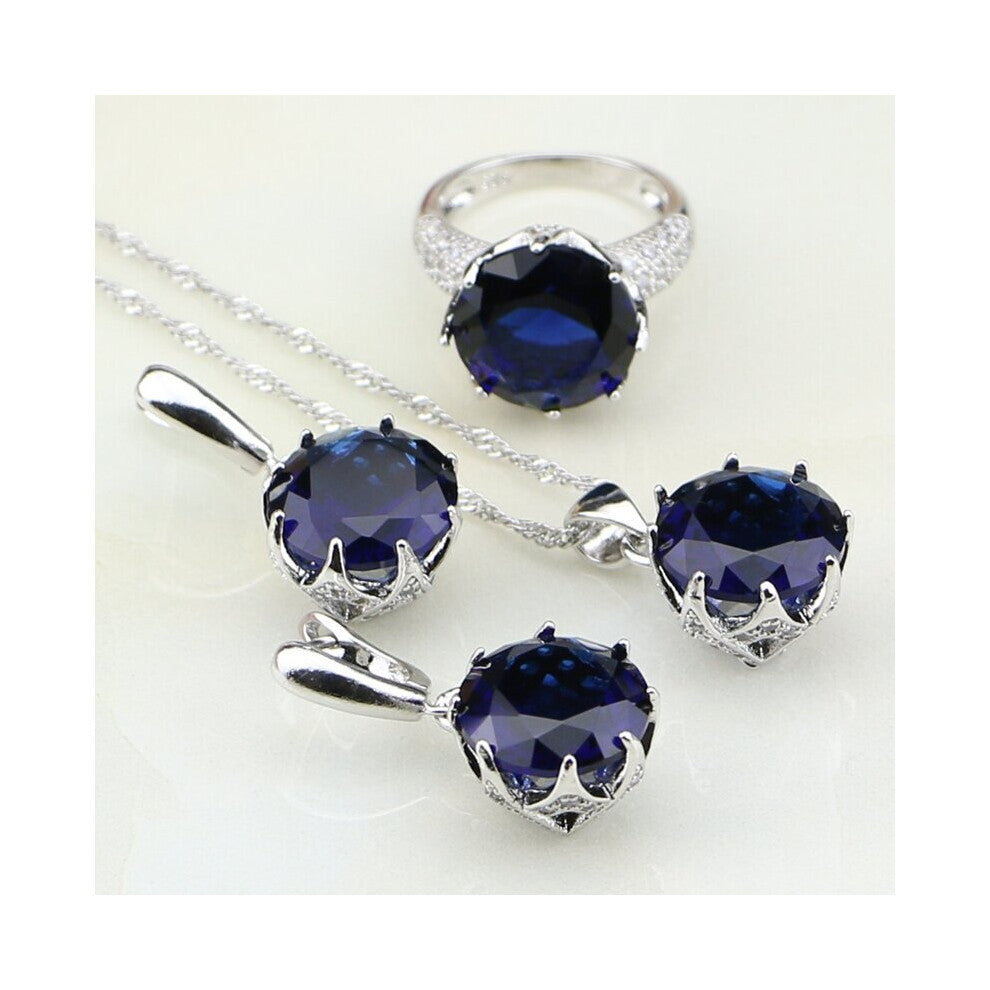 Round Cubic Zirconia Zircon Sterling Silver 925 Bridal Wedding Jewelry Sets Earrings-Pendant-Necklace-Ring For Women