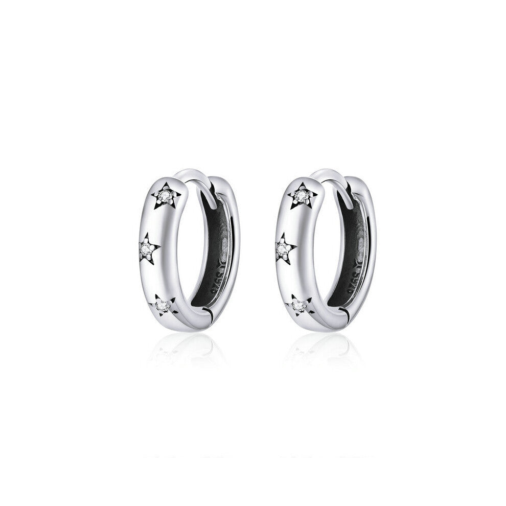 Silver 925 Jewelry Spraking Star Minimalist Ear Hoops Earrings for Women Sterling Silver Fine Jewelry Pendientes SCE873