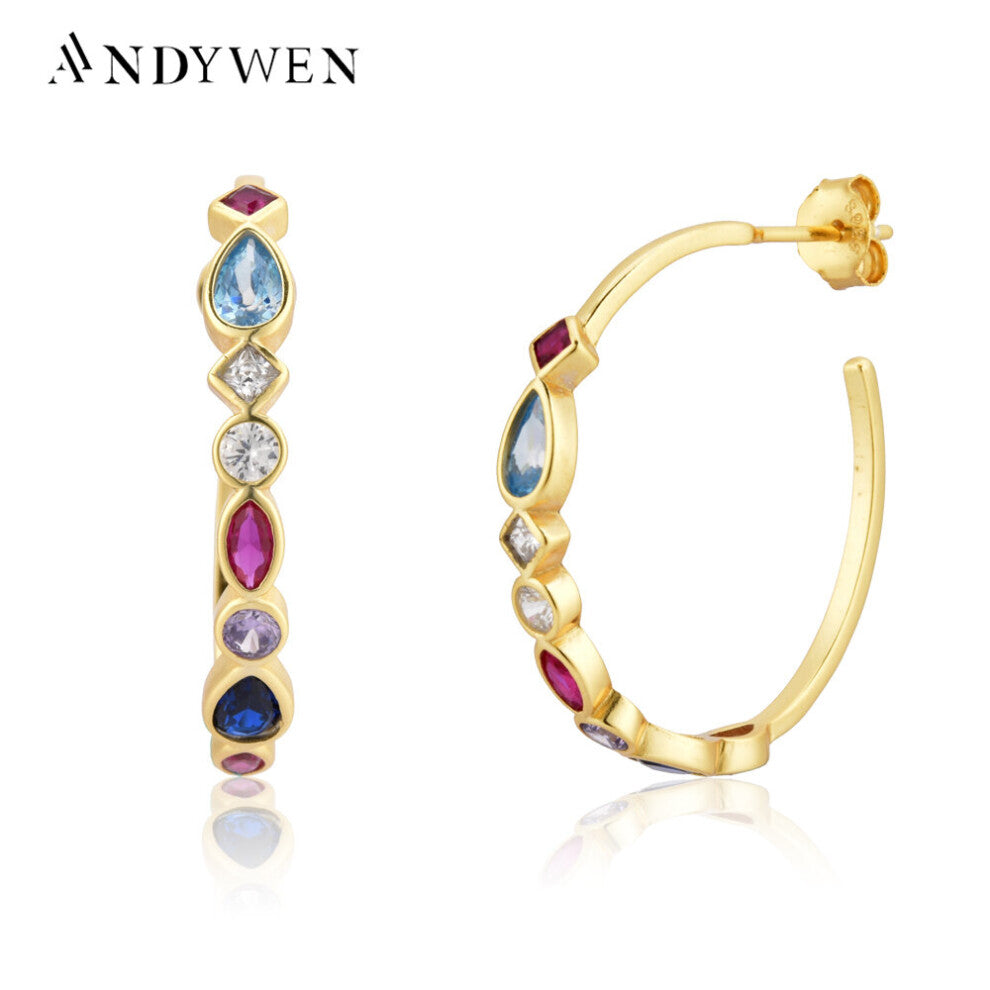 925 Sterling Silver Big Hoops 25mm Circle Fine Jewelry Colorful Rainbow Cross Rock Punk Jewelry CZ