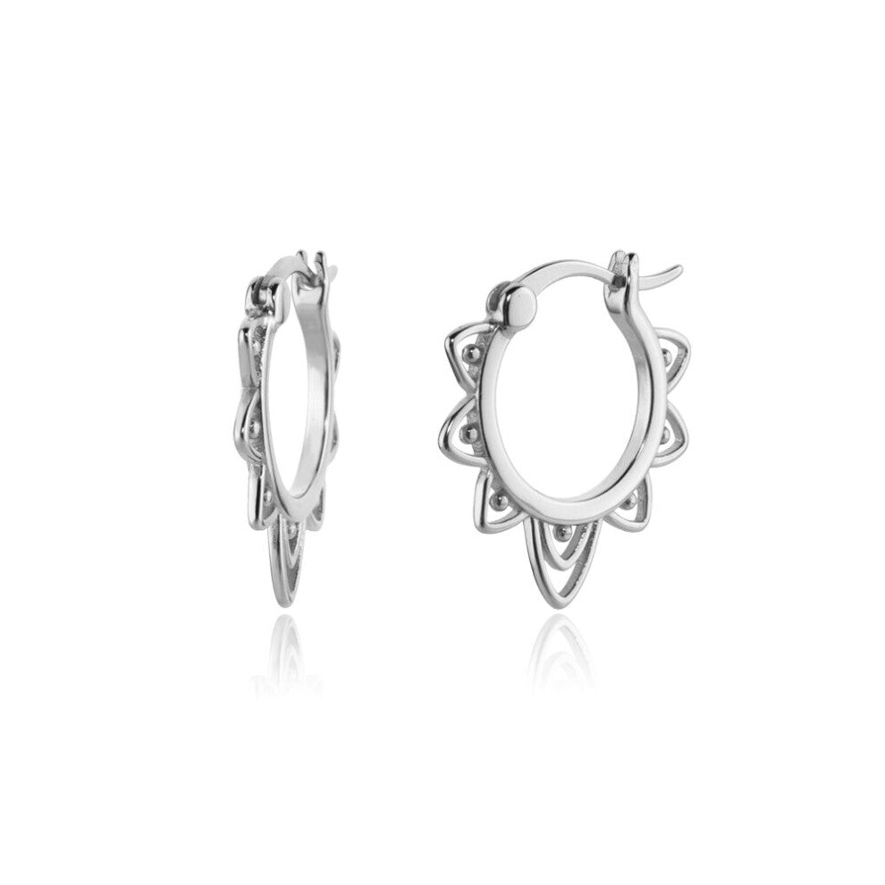 925 Sterling Silver Flower Hoops Piercing Clips Pendientes Plain Women Wedding Jewelry Rock Punk Jewels