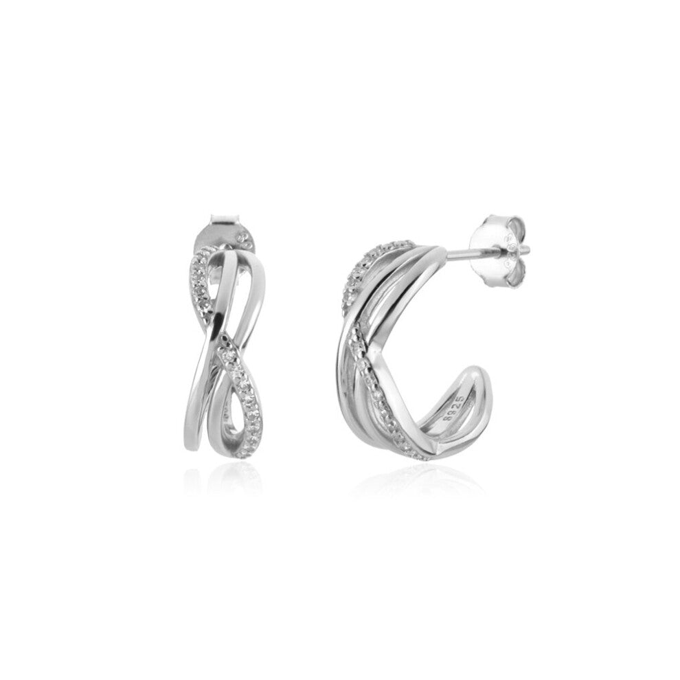925 Sterling Silver Twist Meld Earring Clips Three Line Cross Circle Hoops Women Wedding Gift